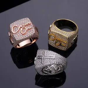 High Quality Custom Letter Ring Luxury Cross Big Square 925 Sterling Silver Solid Championship Rings For Men