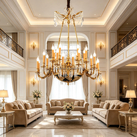 Lustre en cristal européen de luxe, statue d'ange dorée, luminaire suspendu pour hall d'hôtel, décoration de villa