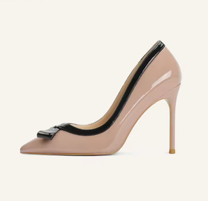 Chaussures à talons hauts de luxe pour femmes, en cuir verni, élégantes, fines, 10 cm, tendance, avec nœud, chaussures de marque pour femmes - Product Image 1