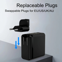 Cargador Rápido GaN Personalizado de 100W 3C1A con Material Ignífugo, Cargador de Pared Multi-Puerto PD/QC con Enchufe Estadounidense para Laptop, Teléfono, Tableta y Cámara