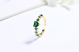 Moda señoras oclor joyería verde circón 18K Latón chapado en oro mujeres anillos en forma de corazón con tienda de anillos en línea - Product Image 2