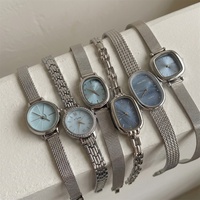 Orologio da Polso Vintage da Donna con Quadrante in Madreperla Blu, Cinturino in Maglia di Lega, Elegante Design Ovale Quadrato, Regalo di Moda