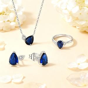 YILUN Juego <span class=keywords><strong>de</strong></span> Joyería <span class=keywords><strong>de</strong></span> Plata <span class=keywords><strong>de</strong></span> Ley 925 con Circonita Azul Corte Pera, Collar, Pendientes y Anillo Ajustable, Accesorios para Novia y Boda - Product Image 5