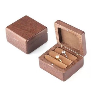 Walnut Wood <b>Ring</b> Box 6x6x4.5cm Square Luxurious Jewelry <b>Storage</b> For Wedding Diamond <b>Rings</b> - Product Image 5