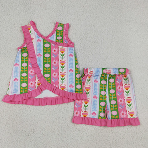 Ensemble haut et short à volants roses pour bébés filles, vêtements d'été, tenues RTS - Product Image 1