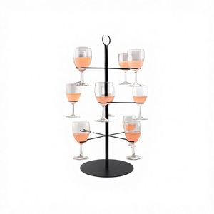 Cocktail <b>Tree</b> <b>Stand</b> 3-Tier Rotating 12-wine Holder Black Iron Art Deco Design for Tower Display Wedding Party Bar Events - Product Image 3