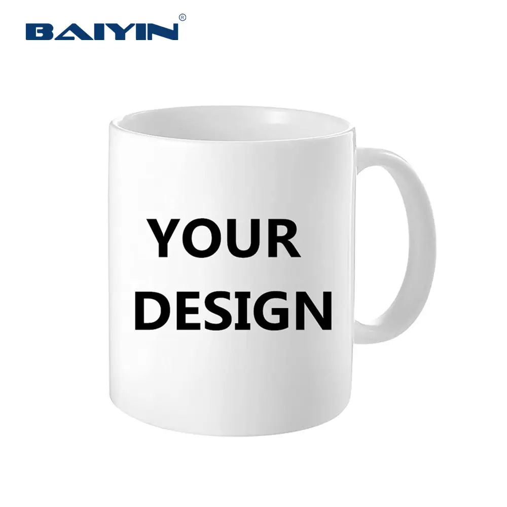 Baiyin individuelles Logo einfarbiger Kaffee Druck Kaffeebecher individuelles Logo gedruckte Keramikbecher Sublimationsbecher 11 Unzen mit Logo