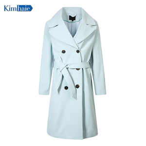 <span class=keywords><strong>Trench</strong></span> blu personalizzabile di alta qualità per le signore più dimensioni con la decorazione del bottone e la cintura della cintura per l'autunno - Product Image 1