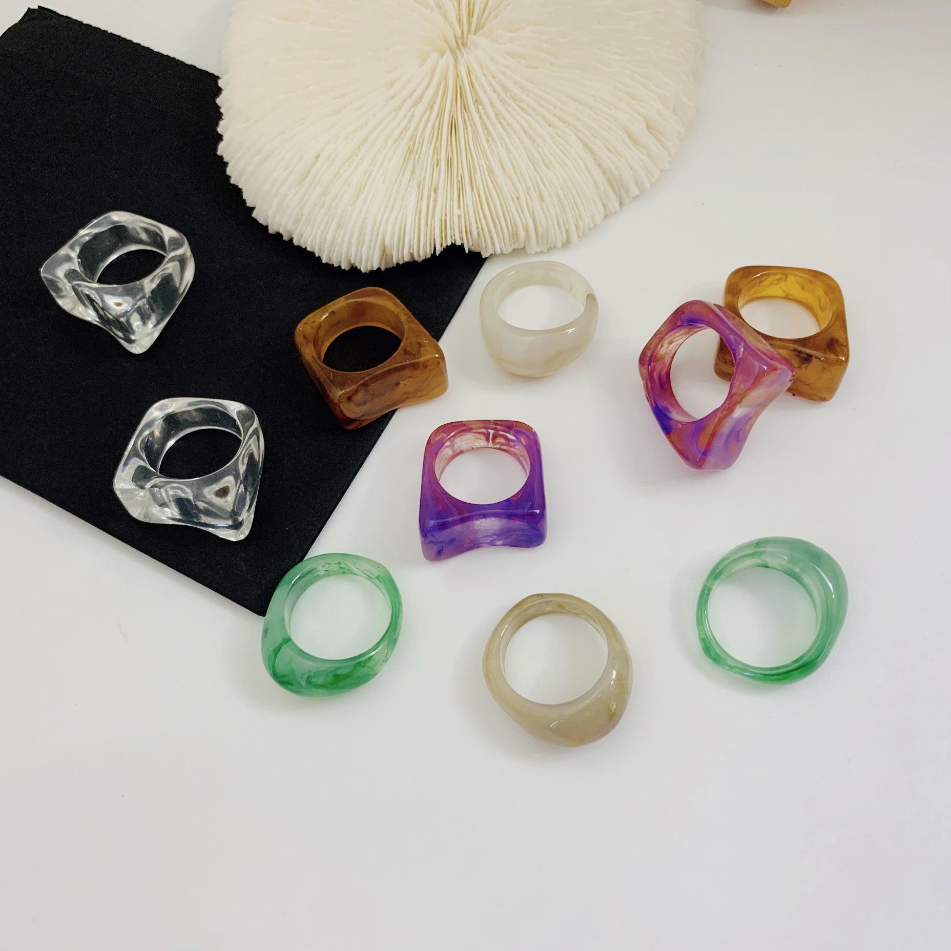 Uarein Gros Anneaux Multicolores En Résine - Anneaux En Acrylique Transparent - Bagues De Phalange Exagérées - Bijoux Géométriques - Cadeaux Pour Femme, Résine, Alliage