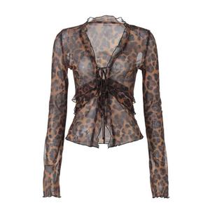 T4416249K Nouveauté été – Hauts tendance pour femme : Cardigan sexy en maille transparente à imprimé léopard et T-shirts lacés pour femme - Product Image 6