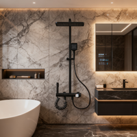 Ensemble de douche à affichage numérique LED Contrôle thermostatique Tête de pluie rectangulaire Inverseur de clé de piano
