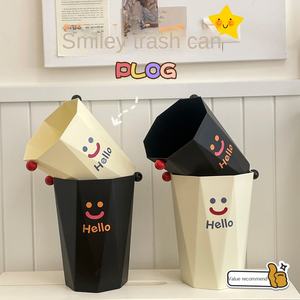 GREENSIDE Poubelle en plastique Ins Smiley Face Diamond Home Kitchen Bedroom Trash Bin Dormitory Cute Large Size Coverless Trash Bin - Product Image 1