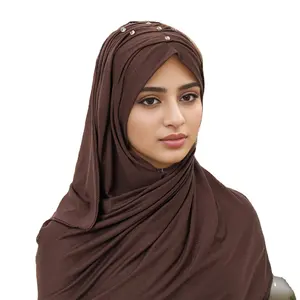 Modal katun warna solid kuku berlian jilbab jilbab wanita bernapas sutra lembut katun syal Muslim