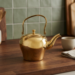 Golden Metal Tea <b>Kettle</b> With Lid And Handle <b>Modern</b> Design Water Pot - Product Image 2