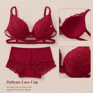 Reggiseno <span class=keywords><strong>Bralette</strong></span> con Doppie Spalline Posteriori in Pizzo Regolabili, Set Reggiseno e Mutandine da Donna in Vari Colori - Product Image 4