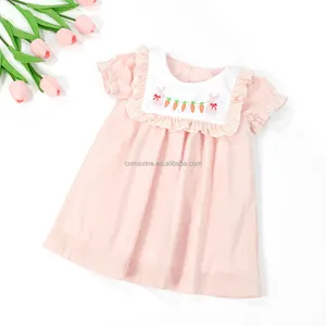 New Arrival Customized Girls Easter Dress Cute Swiss Dot Material Baby Girl Dress With Ruffles