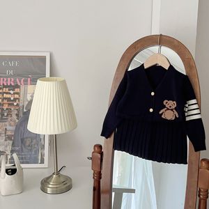 Autumn Winter Collection <b>Cute</b> Girls Korean Casual Suit New Long Sleeve <b>Bear</b> Cartoon Design Cotton Sweater Cardigan Skirt - Product Image 6