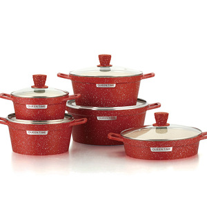 Queen Time <b>Cookware</b> <b>Set</b> 10 Piece Non Stick Aluminum Pot <b>Set</b> With Lid Oven Safe - Product Image 1