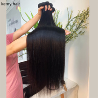 KEMY HAIR Ensemble de mèches de cheveux humains vierges brésiliens Remy, avec fermeture en dentelle, à texture lisse, à double trame, sans perte de cuticule.