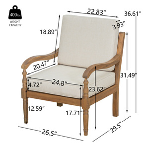 Acacia Luxe Outdoor Patio Chair with <b>Cushions</b> Wooden Club Chairs Natural Finish With Beige Fabric - Product Image 2