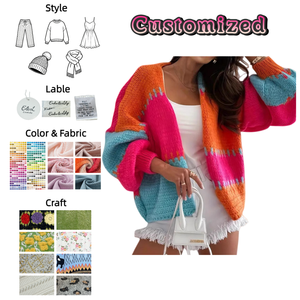 <span class=keywords><strong>Cardigan</strong></span> in Maglia Stile Casual Autunnale con Blocchi di Colore per Donna, Maniche a Lanterna Larghe, Maglione <span class=keywords><strong>Cardigan</strong></span> da Donna - Product Image 1