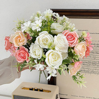 Bouquet de roses artificielles en soie pour mariage, décoration de la maison, fleurs décoratives