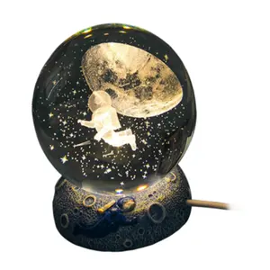 6/8厘米水晶球海洋动物夜灯u盘儿童月亮灯音乐盒3D发光二极管夜灯工艺品家居桌面装饰