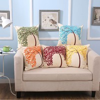 Housse de coussin personnalisée brodée Arbre à argent, en toile, avec points plats et fil de soie, pour décoration de salon et de maison, style international
