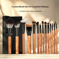 Ensemble de 14 pinceaux de maquillage en bois massif pour le visage et les yeux, fard à paupières, blush, contouring, estompage, nez, fond de teint - Idéal pour les débutants - Poils doux