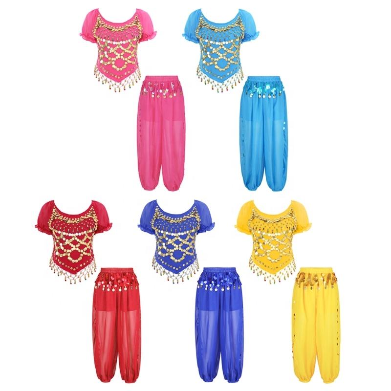 Sample Recitals Womens Belly Dance Costumes 2 Piece Coin Harem Pants Sequin Chiffon ...