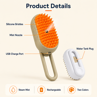 Brosse de toilettage à vapeur pour animaux de compagnie, poils en silicone, réservoir d'eau étanche, poignée en boucle pour chiens et chats