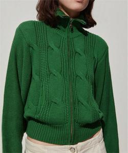 2025 Nhà Sản Xuất Tùy Chỉnh Thiết Kế Phụ Nữ Bông Màu Xanh Lá Cây Cắt Dây Kéo Áo Len Mock Cổ Zip up Cáp Đan Áo Khoác Với Túi - Product Image 2