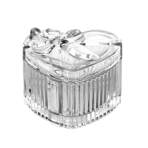 Pot de stockage <span class=keywords><strong>en</strong></span> forme de <span class=keywords><strong>coeur</strong></span> <span class=keywords><strong>en</strong></span> <span class=keywords><strong>verre</strong></span> rayé Love avec couvercle pour bijoux de chambre bonbons ou stockage et conteneur d'aliments - Product Image 1