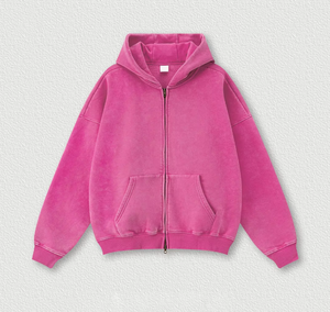 Sudadera con capucha de lujo personalizada, bordada, estilo streetwear, de lana, lisa, vintage, oversize, con lavado ácido, efecto desgastado por el sol y con cremallera - Product Image 5