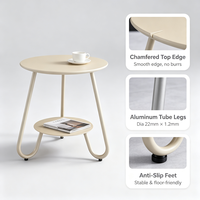 Table à thé ronde en aluminium à 2 niveaux, robuste, avec revêtement en poudre, sans rouille, table d'appoint pour patio, jardin, bord de piscine, maison