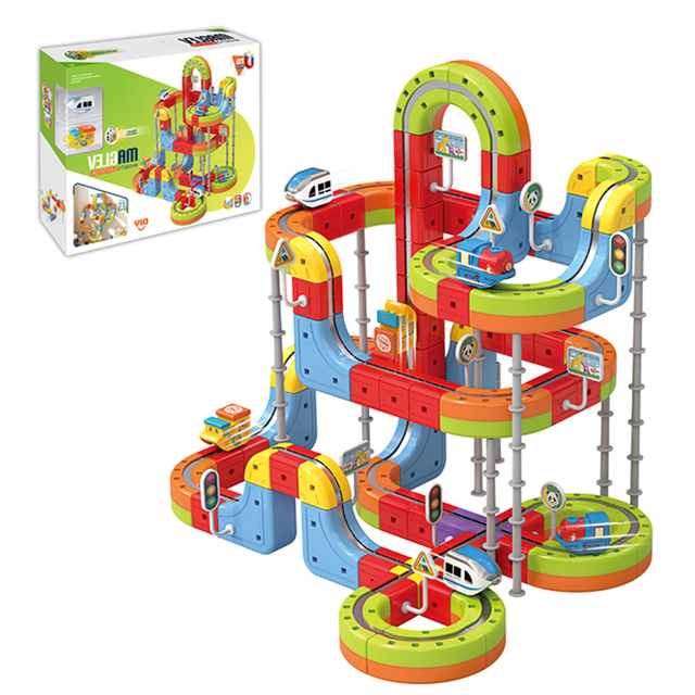 215PCS DIY Magnetic Track Toy Set,Multilayer for Develop Children Spatial Imagination,Electric Levitation Train Track stem Toys