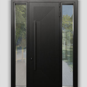 Porte d'entrée moderne ZEKIN DOOR Factory, en métal noir, sécurisée, pivotante, étanche, en acier inoxydable et verre, style français. - Product Image 5