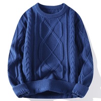 Pull à col rond à manches longues pour homme, design torsadé vintage, tricot respirant pour la saison hivernale