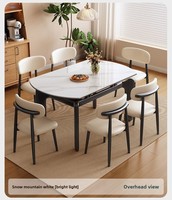 Table à manger extensible carrée avec plateau en ardoise, pieds en bois noir, style moderne et luxueux, pour restaurant