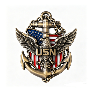 USN Eagle Anchor <b>Badge</b> Gold Plated Brass 3D Patriotic Emblem Souvenir - Product Image 2