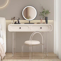 Ensemble de coiffeuse avec miroir LED et tiroirs, chaise transparente de luxe pour la chambre à coucher