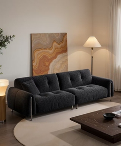 Sofá moderno de tela chenilla negra con relleno de esponja de alta densidad, sofá contemporáneo para sala de estar con brazos acolchados - Product Image 1