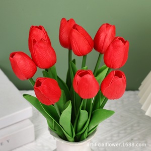 Red Pu Mini Tulip <b>Artificial</b> <b>Flowers</b> For Home Wedding Decoration - Product Image 1