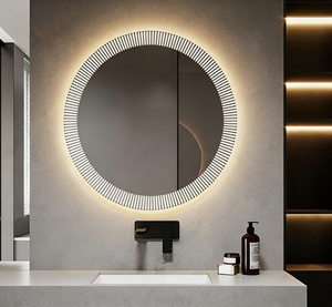 Espejo de tocador LED inteligente redondo personalizado con retroiluminación de tira ranurada, antivaho, regulable, táctil, de montaje en pared <span class=keywords><strong>para</strong></span> baño de hotel - Product Image 4