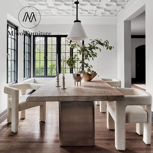 Restaurant moderne à pied de table en acier inoxydable adapté à de nombreuses personnes pour dîner en bois massif naturel table rectangulaire à grande assiette - Product Image 2