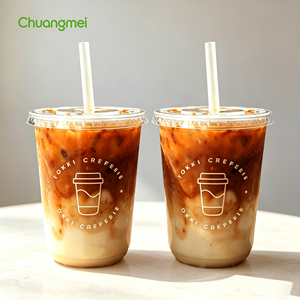 Low MOQ Ready to Ship Disposable Single Wall PET Cold <b>Cup</b> 90mm 500ml Clear Custom UV Printed <b>Drink</b> <b>Cup</b> Straw Set Takeaway - Product Image 2