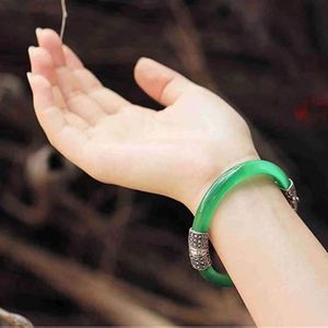 Brazalete Vintage con Degradado Verde, Imitación de Jade Blanco Hetian, Brazalete Sencillo de Estilo Chino Retro con Dije de Ópalo - Product Image 6