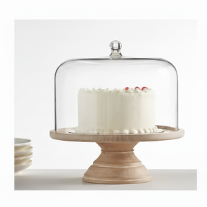 Acacia Wood round Cake Stand with Metal Base and Lid for Birthday Cake Cutting-Natural Wooden Cake Cutting Holder - Product Image 1