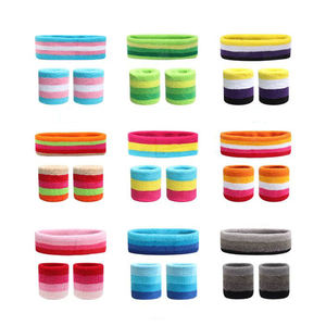 Colorido algodón Terry Rainbow Sweatband Muñequera Transpirable Rayas Sweatband Diadema Set - Product Image 1