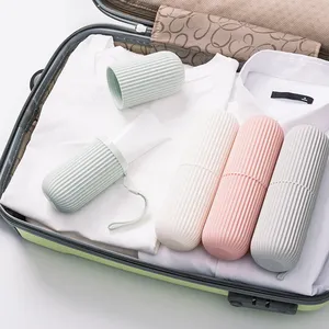Estuche de viaje para cepillo de dientes con rayas verticales, vaso portátil para enjuague bucal, vaso para cepillarse los dientes, caja para artículos dentales, cartucho de almacenamiento para pasta de dientes - Product Image 4